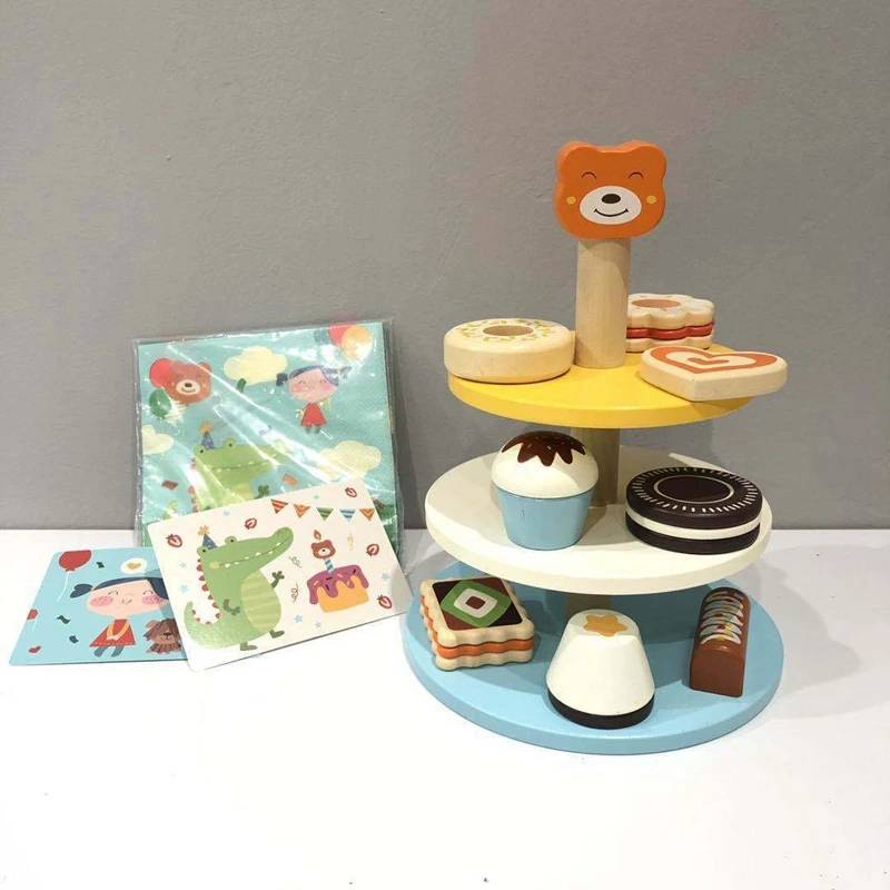 

Children Simulation Kitchen Cake Tower Wooden Pretend Play House Toy Set Board Game Baby Kids Gift