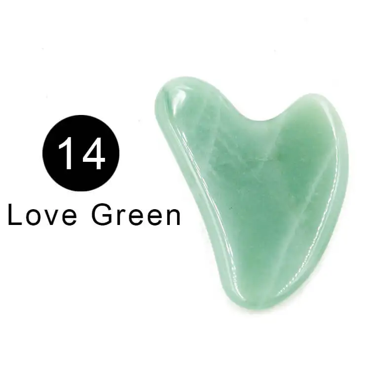 14 Love Green Натуральный одиночный нефритовый ролик розовый массаж скребком гуаша пластина Тонкий Массажер для уход за кожей лица и тела Драгоценный камень набор подарок для влюбленных - Цвет: 14 Love Green