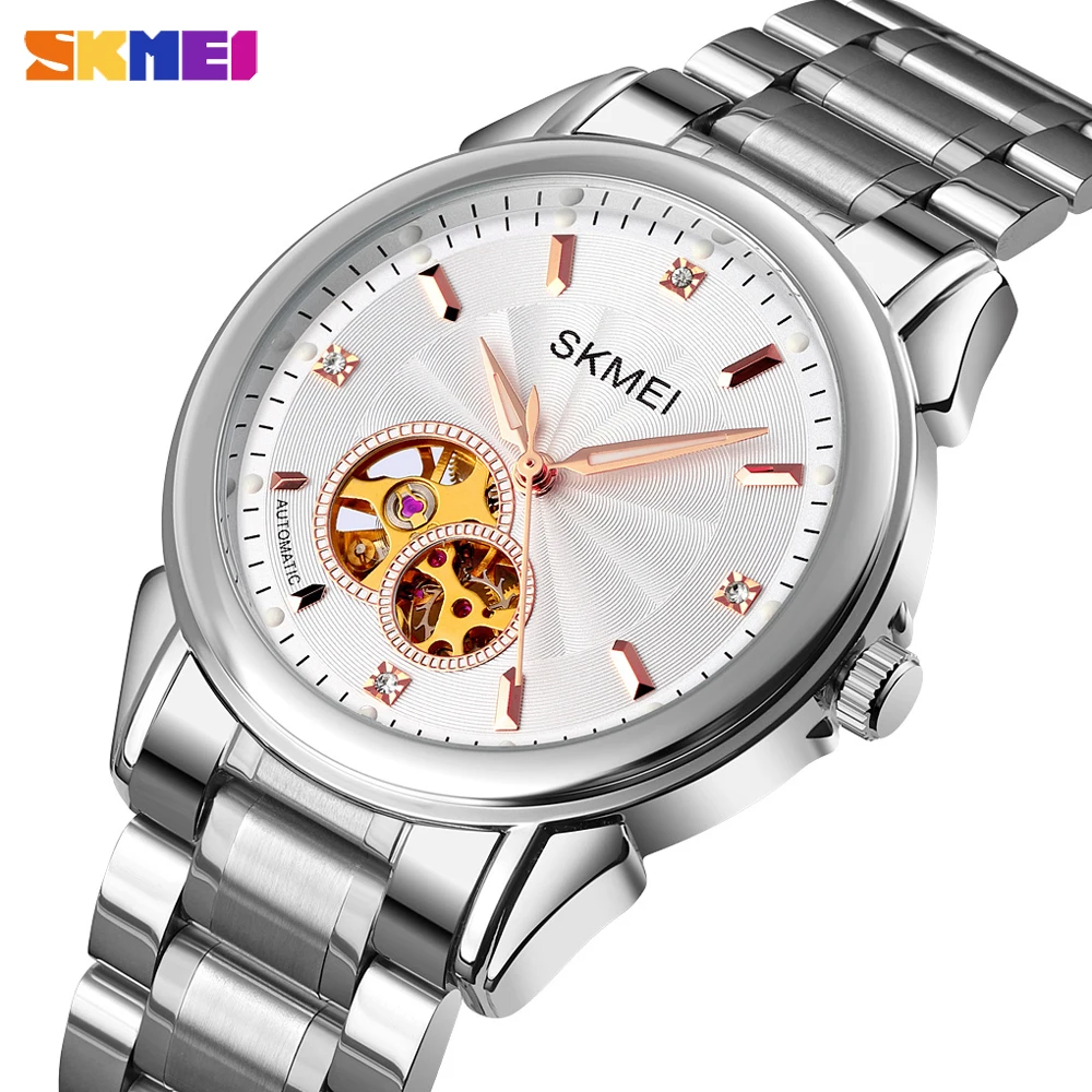 Skmei Brand Mens Watch Automatic Mechanical Clock Steel Waterproof Quartz Skeleton Hollow Male Wristwatch For Gift Reloj Hombre