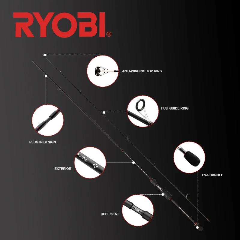 RYOBI TOKUMEI Spinning fishing rod UL lure Carbon Fiber Fishing Rod Fuji Guide rings 0.8-5g Lure Weight 1.77M-2.07M Length | Спорт и