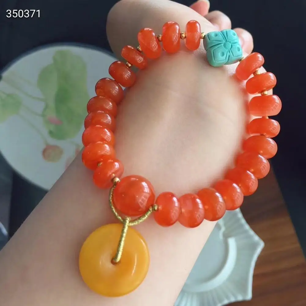 

Genuine Natural South Red Agate Abacus Round Beads Bracelet 10.5mm Woman Stretch Amber Pendant Turquoise Bead AAAAA