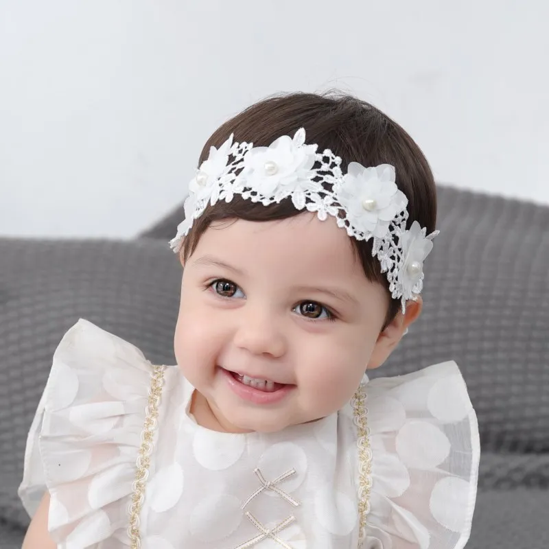 

Newborn Baby bow girls Lace Headbands pearl flowers Headband Headwear Hair Band Baby Hair Accessories Girls Christmas Gifts