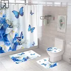 Белые занавески для душа с бабочками, водонепроницаемые занавески для ванной с цветочным рисунком, тканевые украшения, набор ковриков для ванной, аксессуары для туалета