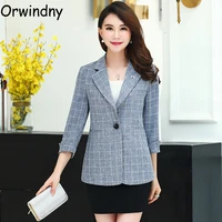 orwindny fashion design blazer jacket womens plaid tops office lady suit coat m 5xl one button spring autumn clothing