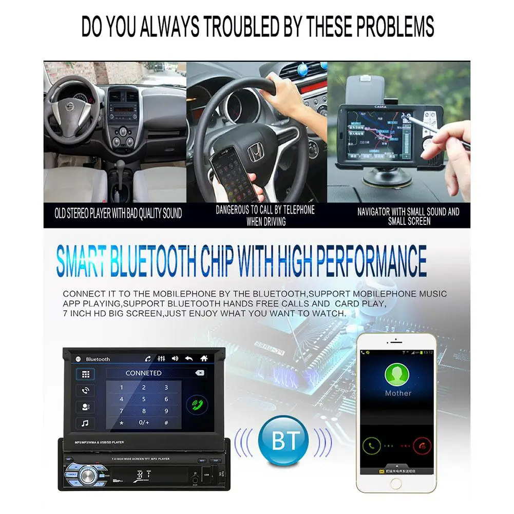 7 дюймов Автомобильный мультимедийный MP5 плеер Авторадио Bluetooth fm-передатчик gps навигация 1DIN android радио с выдвижным экраном