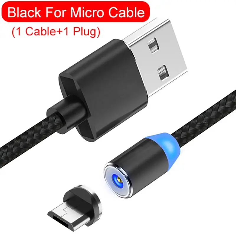 Suntaiho USB магнитная зарядка течёт светильник светодиодный Micro USB магнитный кабель Быстрая зарядка для iphone светильник ing USB Type C кабель Магнитный кабель для мобильного телефона - Цвет: For micro black