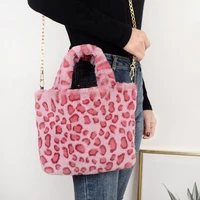 fashion leopard pattern womens messenger bag vintage faux fur female handbags small tote ladies chain plush purse shoulder bags
