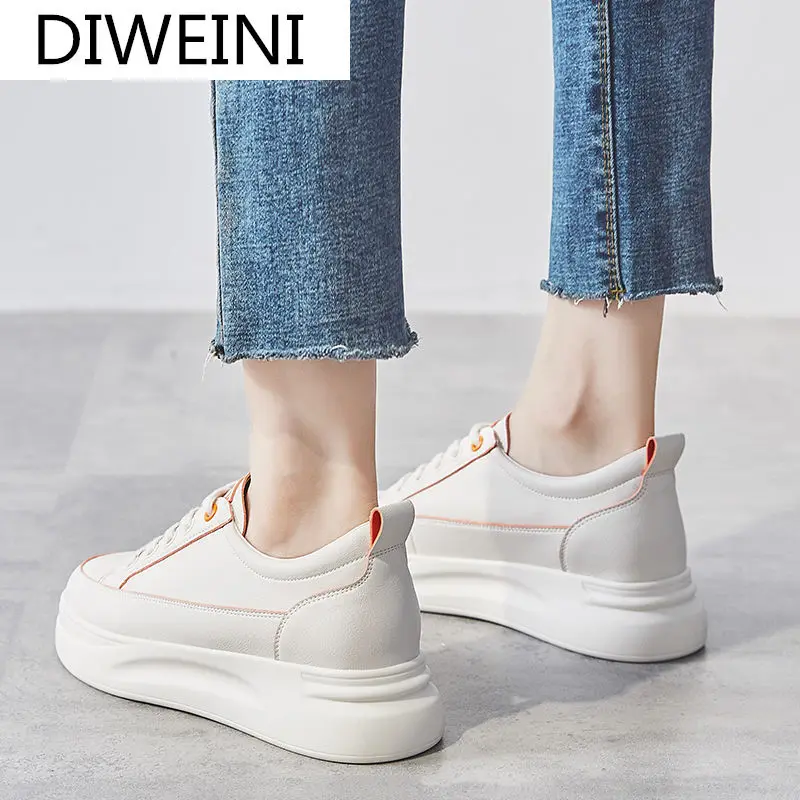 

2021 Women Shoes Fashion Platform Shoes Spring New Women's Vulcanize Shoes PU Leather White Casual Shoes Round Head Sneakers
