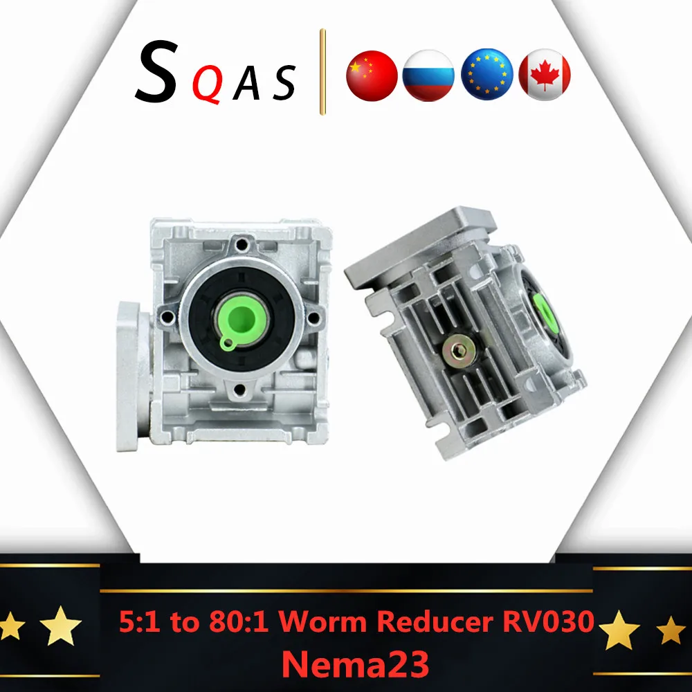 

EU warehouse 5:1 to 80:1 Worm Reducer RV030 Worm Gearbox Speed Reducer With Shaft Sleeve Adaptor for 8mm shaft Nema 23 Motor
