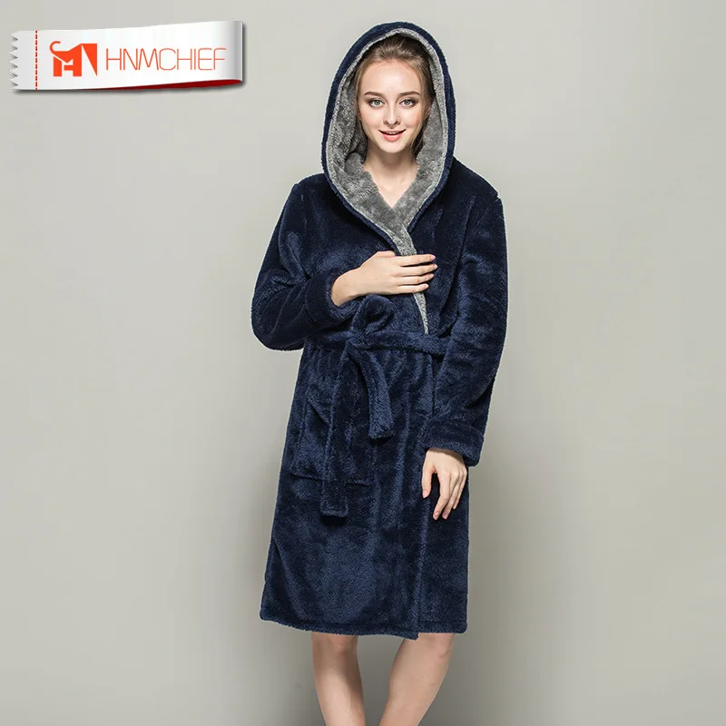 Мужской зимний бархатный халат с капюшоном HNMCHIEF кораллового цвета мужские