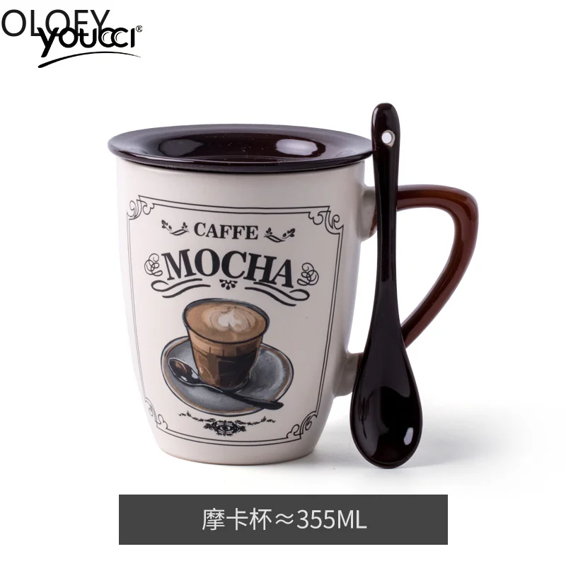 Large Luxury Coffee Mugs Ceramic Simple Tazas Para Cafe Handmade Milk with Lids and Spoon Travel Cups | Дом и сад