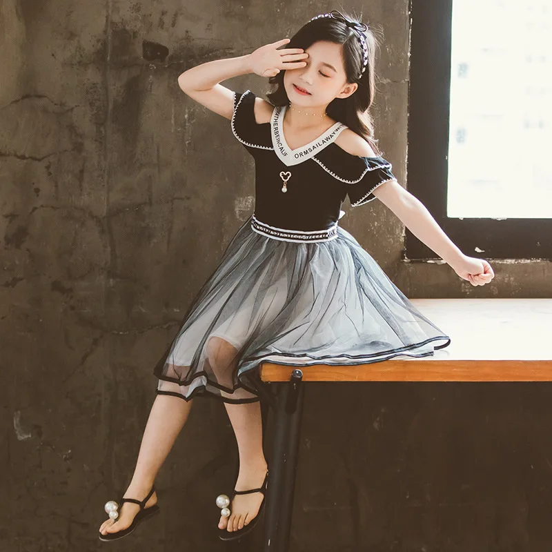 2020 summer kids baby Girls clothes Dresses V NECK bow sleeveless Mesh Strapless Toddler teenager 4 5 6 7 8 9 10 11 12 year | Детская