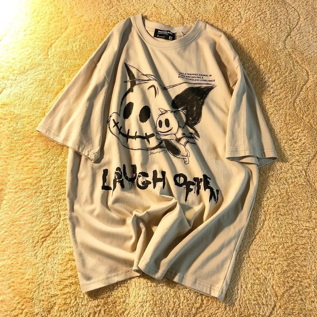 

Men's casual cotton skull T-shirt loose short-sleeved shirt men and women casual oversized T-shirt Korean street T-shirt