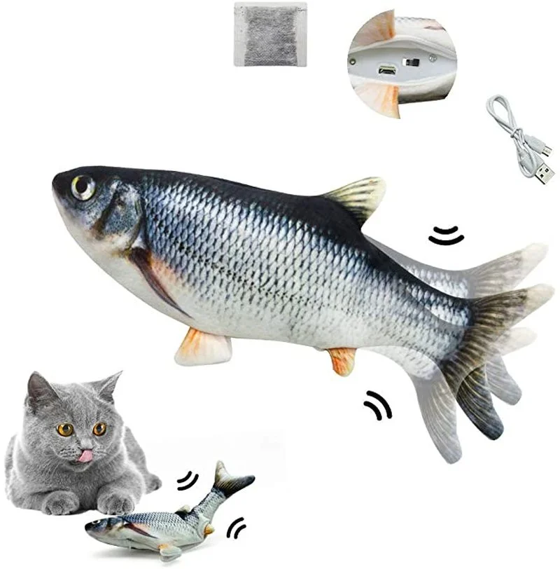 3D Floppy Fish Cat USB Charger Interactive Electric Toy Realistic Plush Simulation Wiggle Fish Catnip Indoor Chewing Playing