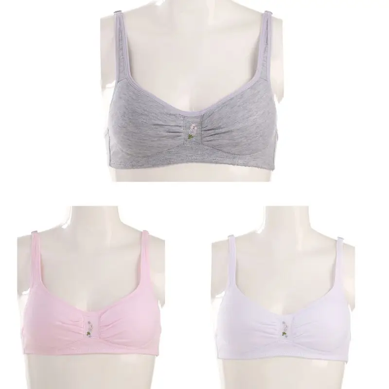 Дышащий тренировочный бюстгальтер с вышивкой из хлопка для девочек-подростков