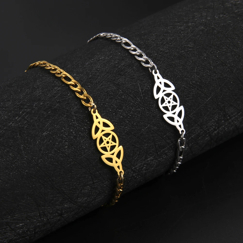 Женские браслеты с узлом Witch Pentagram Triquetra Celtics для женщин браслет-цепочка Figaro из