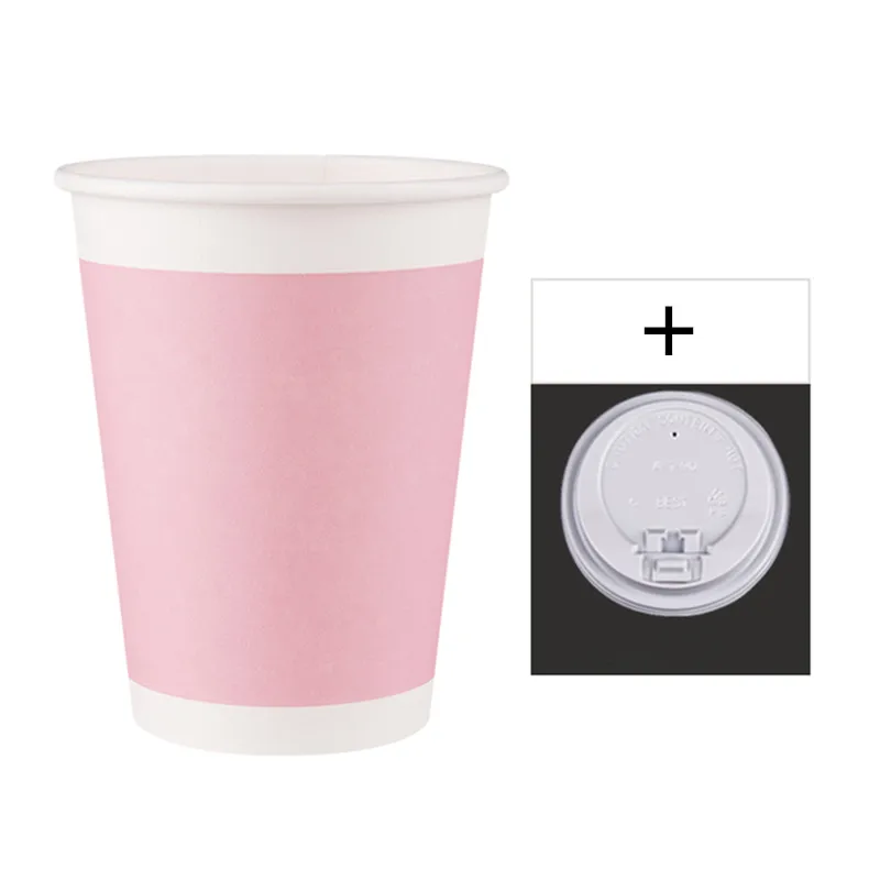 cup and lid 50 шт розовая утолщенная одноразовая кофейная чашка вечерние свадебные подарки на день рождения бумажные стаканчики Милые кружки с крышками - Цвет: cup and lid