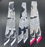 fashion brand silk scarf design women scarf for ladies hair accessories foulard hair bag scarves rose print headbands