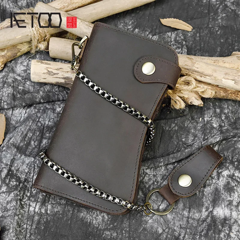 Мужской кожаный бумажник AETOO Длинный кошелек с защитой от кражи цепочкой | Багаж и