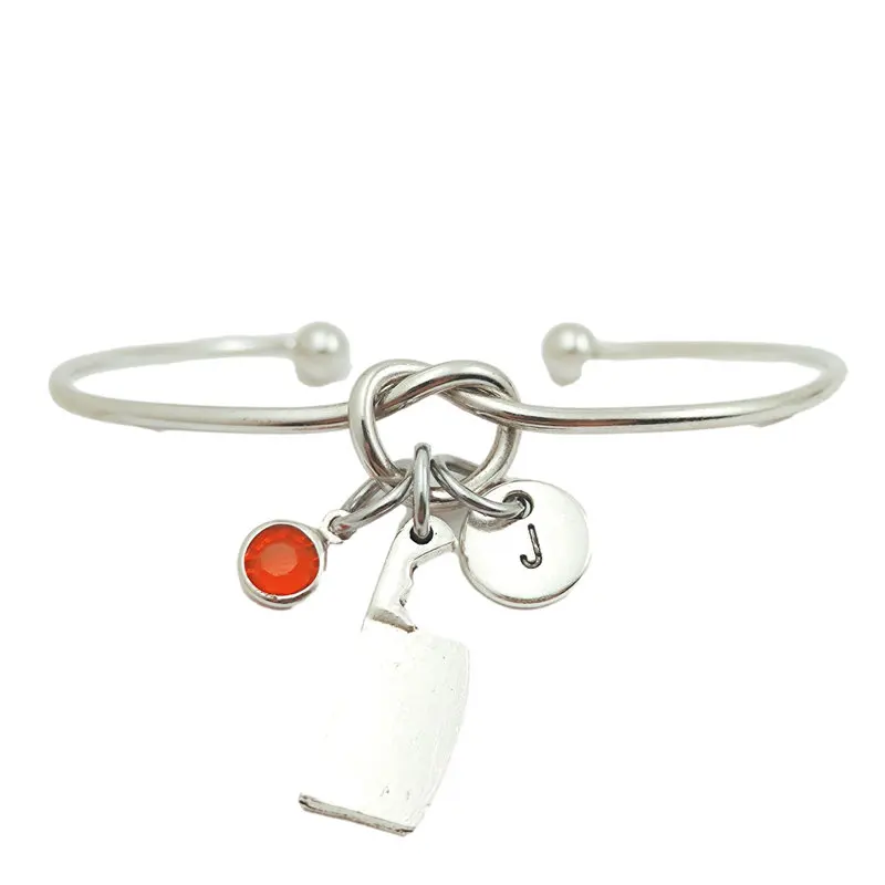

Kitchen Knife Creative Initial Letter Monogram Birthstone Adjustable Bracelet Fashion Jewelry Women Gift Pendant