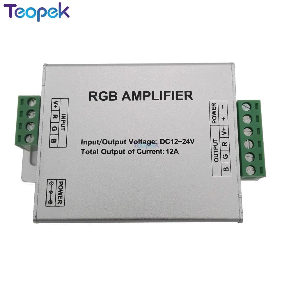 

RGB Amplifier Repeater Aluminum Case Controller DC12-24V 12A for SMD 3528 5050 RGB LED Strip Light Console Controller