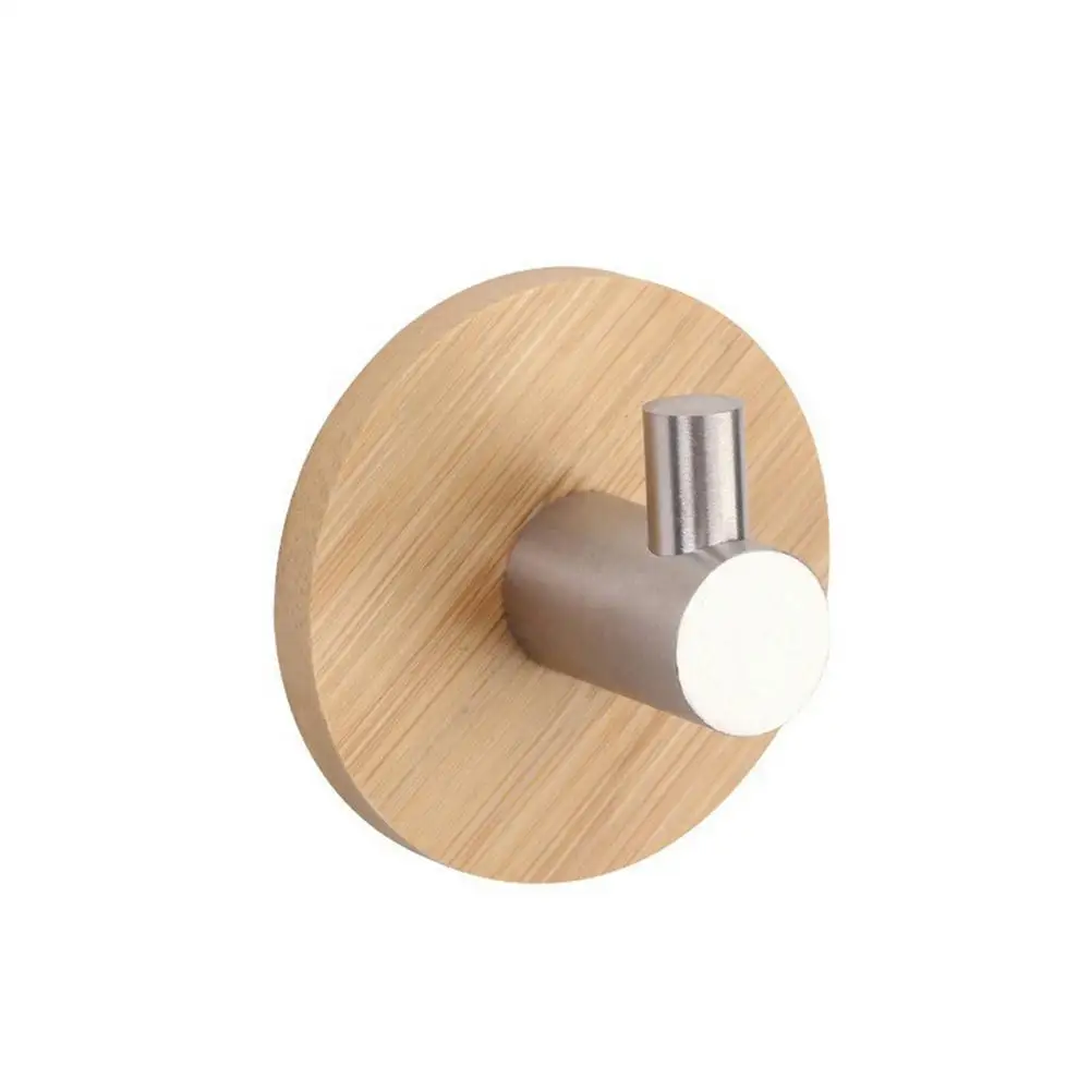 1 Pcs Adhesive Bamboo Stainless Steel Hook Rack Wall Clothes Bag Key Hanger Hook Kitchen Bathroom Door Towel Rack Shelf