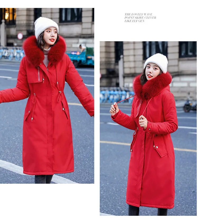Abrigos Mujer Invierno женские парки с капюшоном, утепленное пуховое хлопковое пальто, женское длинное тонкое зимнее пальто с меховым воротником для женщин