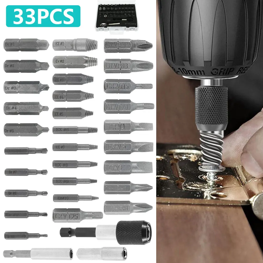 

33 in 1 Damaged Screw Extractor Quickly Damaged Bolt All-Purpose Easy Out Screw Remover Tool with Socket Adapter Extension Bit