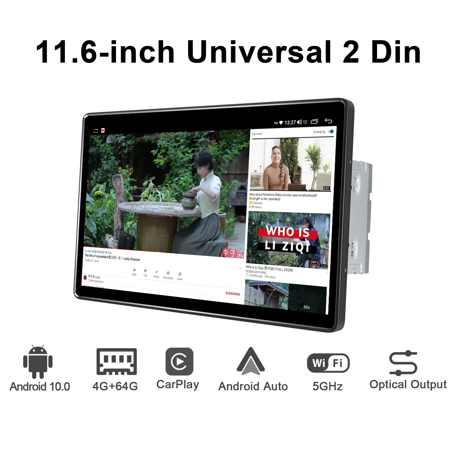 저렴한 11.6 인치 안드로이드 10 카 라디오 스테레오 2 딘 오토라디오 HD 1920*1080 6GB 128GB 헤드유닛 멀티미디어 무선 카플레이, Android Auto