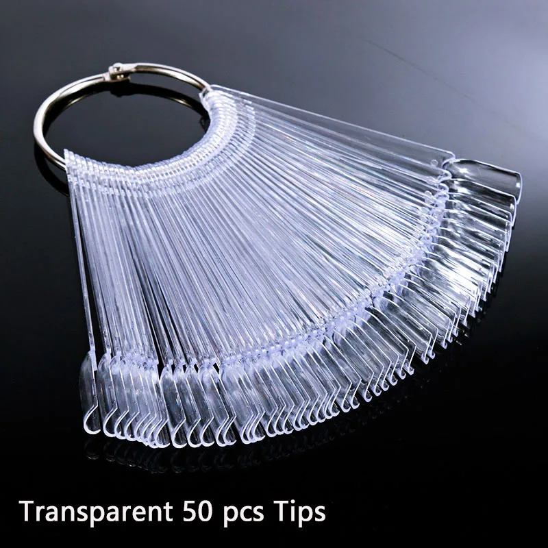 Transparent 50 PCS Накладные ногти веер для дизайна ногтей дисплей натуральный черный прозрачный лак для ногтей образец пластикового тренировочного маникюрного инструмента образец - Color: Transparent 50 PCS
