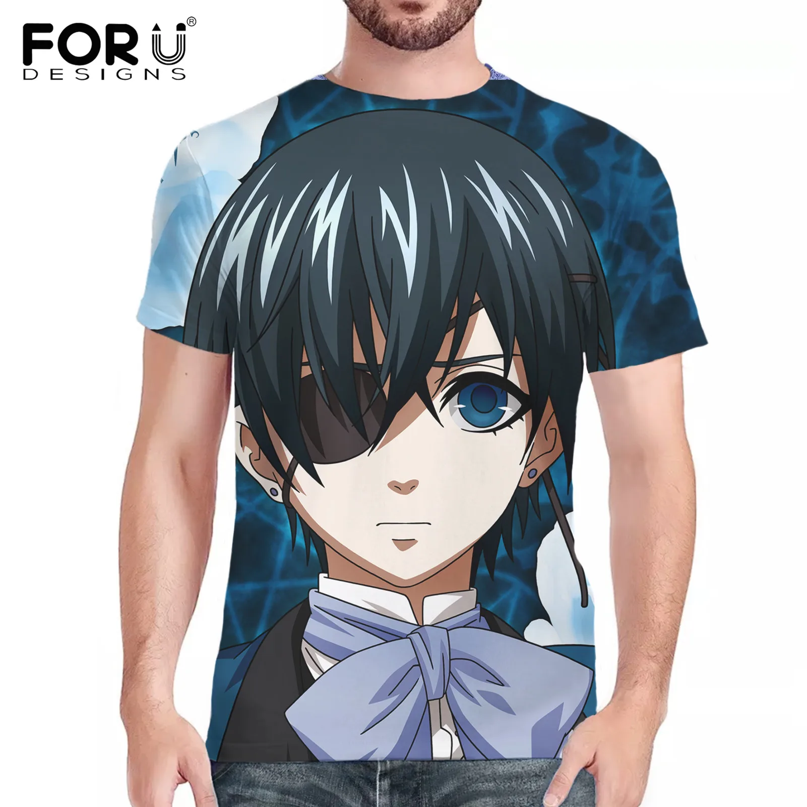 FORUDESIGN Black Butler/Одежда для мальчиков из аниме Модная футболка с забавным принтом