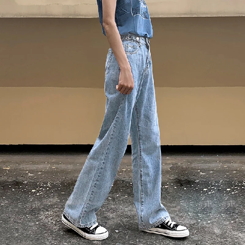 

GOOHOJIO 2020 High Waist Woman Jeans Wide Leg Denim Pants Blue Streetwear Vintage High Quality Fashion Harajuku Straight Pants