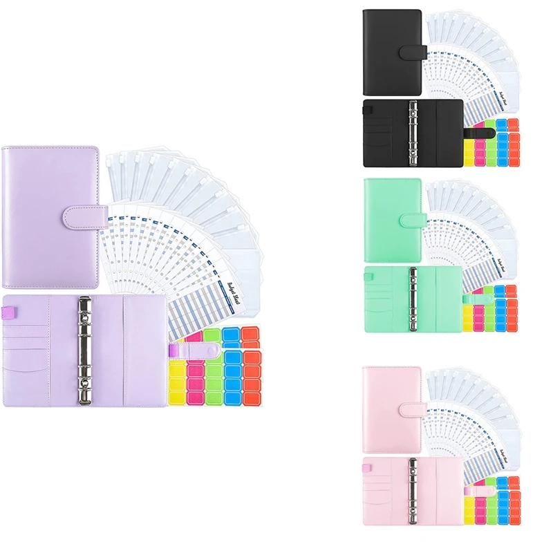

A6 PU Leather Binder Cover With Binder Pockets, Expense Budget Sheets And Labels For Budget Organizer Envelopes