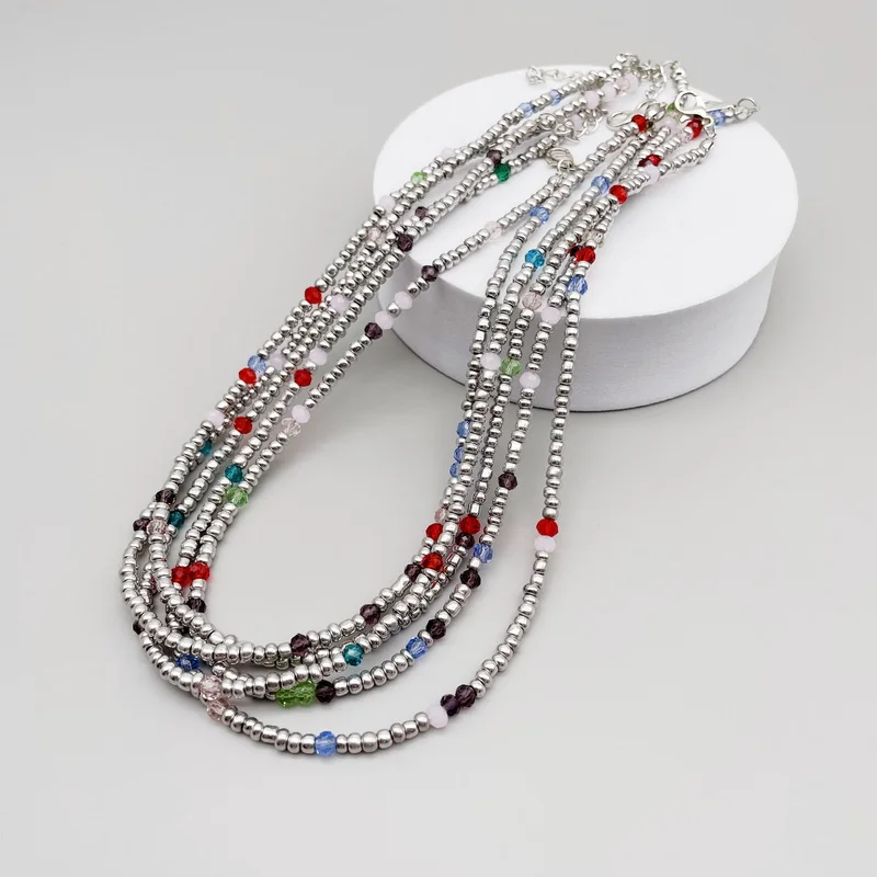 

Модное ожерелье-чокер из серебряных бусин с кристаллами для женщин, подарки, ожерелье из 2021 нитей с бусинами для женщин, очаровательное женс...