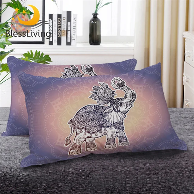 BlessLiving Elephant Sleeping Down Alternative Throw Pillow Turtle Art Body Pillow Mandala Lotus Lavender Bedding 1pc 1