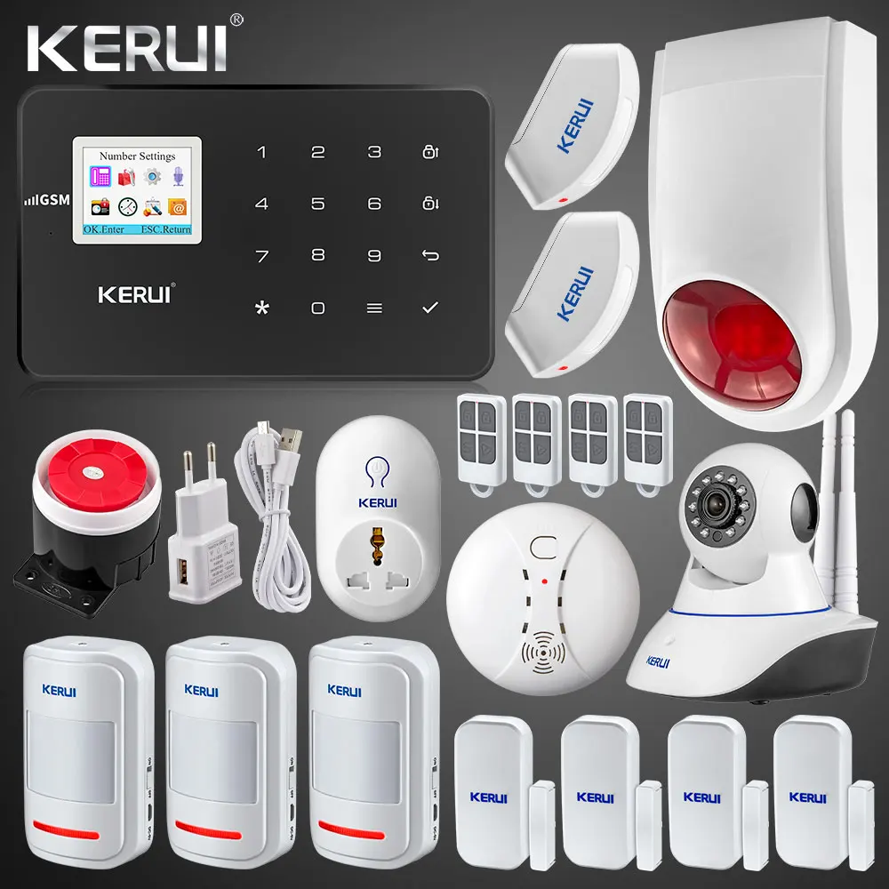 kit2 Kerui Беспроводная GSM домашняя система охранной сигнализации ISO Android APP TFT сенсорная панель охранная сигнализация Wifi ip-камера датчик дыма - Цвет: kit2