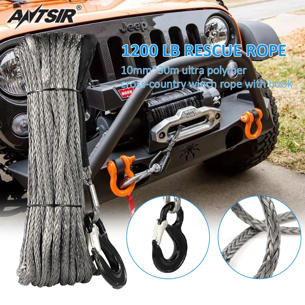 

10mm*30m 1200LB Synthetic Winch Rope Line ATV UTV Car Truck Boat Towing Rescue Rope