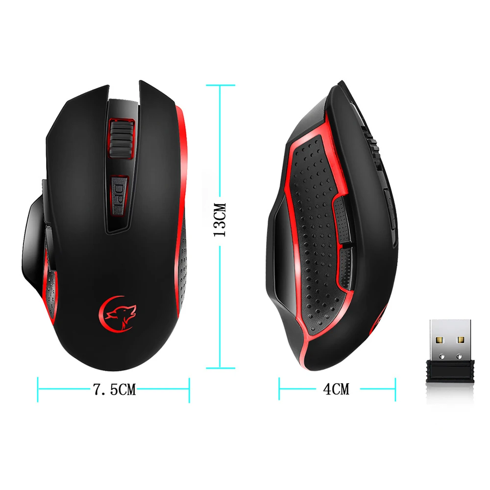 

YWYT Wireless Mouse 800/1200/1600/2400DPI 2.4GHz 6 Keys Portable Battery Powered Gaming Mouse for Mac OS Windows Notebook
