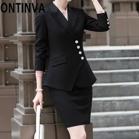 plus size 5xl women skirt suits blazers jackets work office lady black long sleeves suit slim business women professional wear