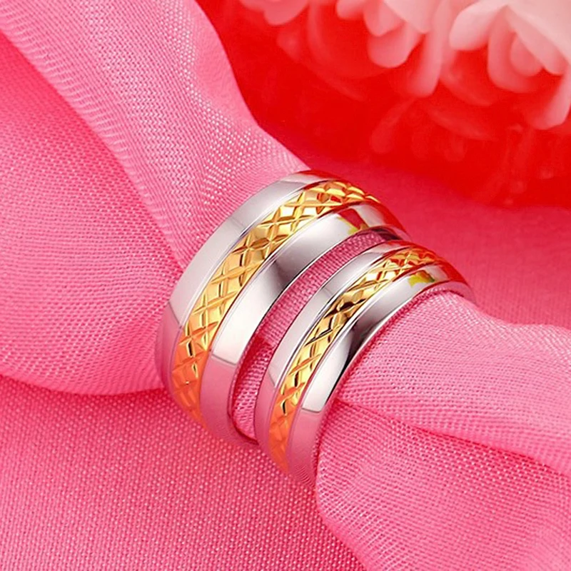 Обручальные кольца для мужчин и женщин поверхность ромба золотого цвета пара из