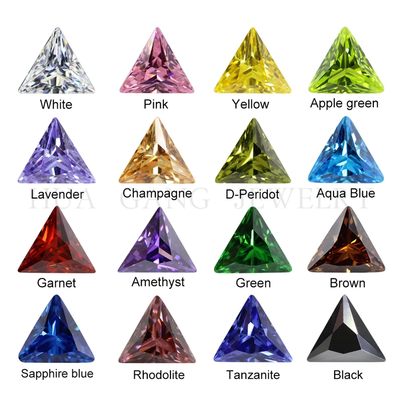 

3x3mm~10x10mm Triangle Shape Cubic Zirconia Stone Multicolor Garnet Villet Pink Black Brilliant Cut Loose CZ Synthetic Gems