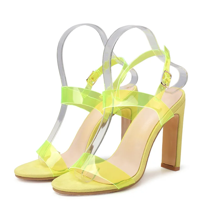 

Colorful High Heels Sandals For Women Shoes Peep Toe Square Female Shoes Summer 2021 Fashion Party Woman High Heel Sandalies