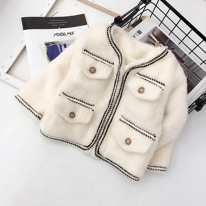 coat Осенне-зимний теплый комплект из 2 предметов для девочек, платье-жилет для малышей, пальто детский комплект Брендовая детская одежда бархатная куртка с карманами на кнопках для детей от 1 до 7 лет - Цвет: coat