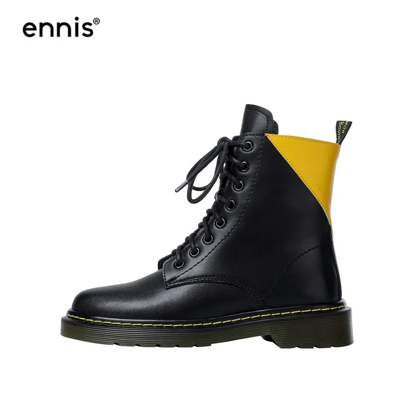 Black V ENNIS/брендовые Черные Ботинки martin; женские ботильоны из натуральной кожи; Винтажные ботинки на шнуровке на платформе; обувь желтого цвета на плоской подошве; сезон осень; A9199 - Цвет: Black V