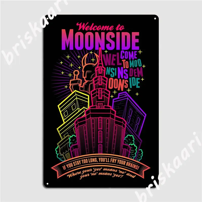 

Добро пожаловать в Moonside, металлический плакат с табличкой, настенное украшение для паба, украшение гаража, оловянный плакат с знаком