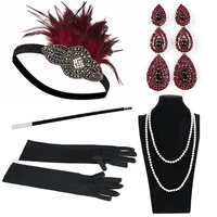 factory best party costume accessories 1920s flapper black feather boa headband pearl necklace cigarette holder gloves