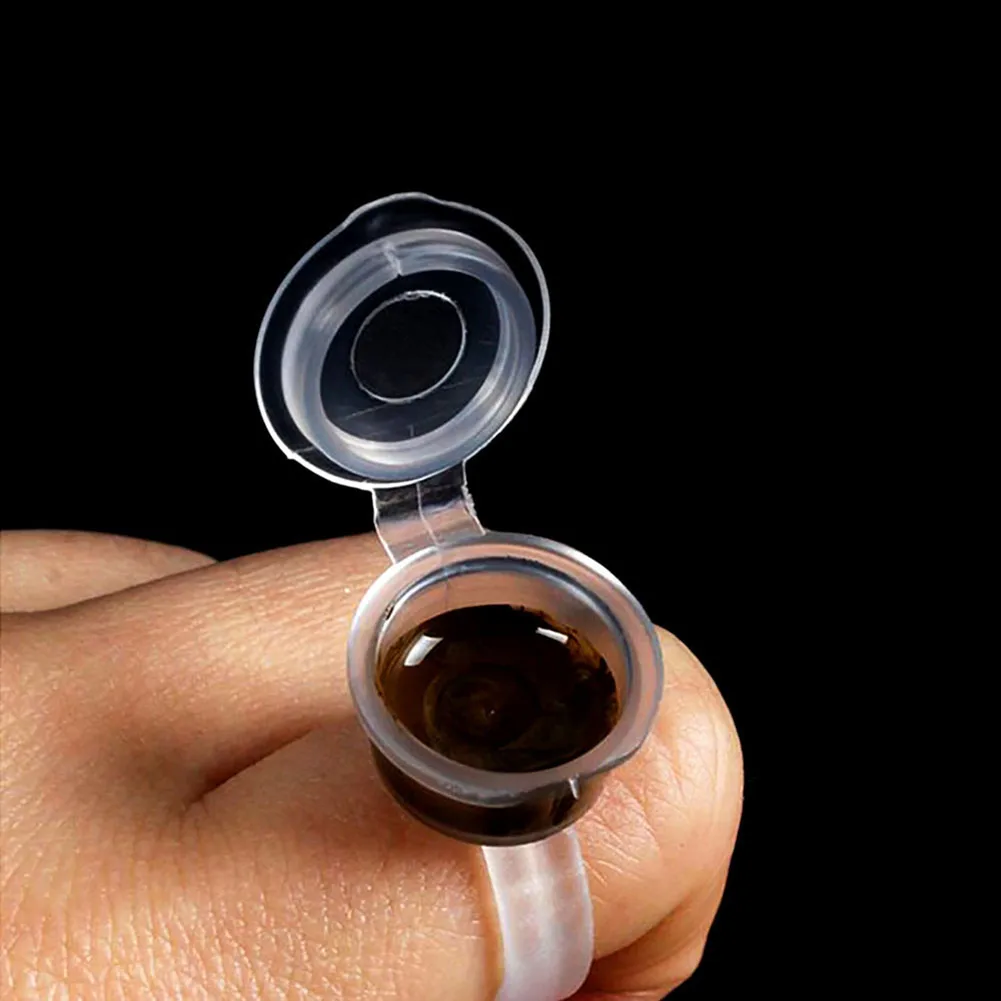 

10 Pcs/Set Tattoo Ink Glue Cup Finger Ring Holder Reusable Makeup Eyebrow Pigment Container With Lid BFC996
