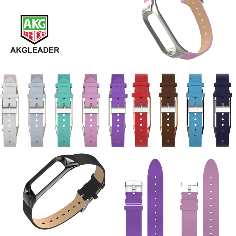 Браслет AKGLEADER Mi Band 3 4 ремешок на запястье для Xiaomi Miband цветной кожаный часов Correa |