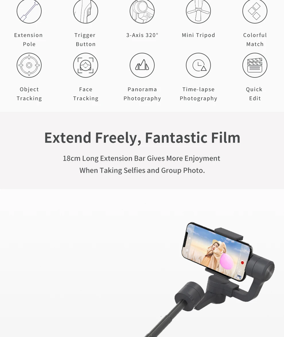FeiyuTech Vimble 2 смартфон карданный 3-осевой Карманный шарнирный стабилизатор с 183 мм телескопическая стойка Штатив для iPhone X 8 7 XIAOMI samsung