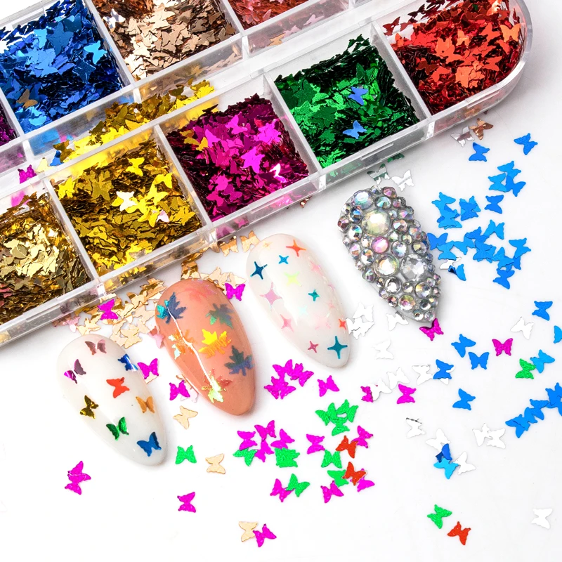 1 коробка голографические Блестки для ногтей в форме бабочки звезды блестящие